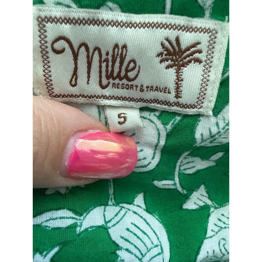 Mille Resort Anais Belted Mini Hand Block Print Dress Green Zinnia Size Small - Picture 8 of 12